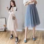 Tulle Skirt Women 2019 Summer A-line Midi Skirts Elastic High Waist Long Mesh Tutu Pleated Skirts For School Girl Korean