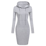 Autumn Winter Warm Sweatshirt Long-sleeved Dress Woman Clothing Hooded Collar Pocket Simple Casual lady Dress Vesdies Sweatshirt