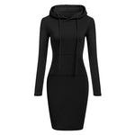 Autumn Winter Warm Sweatshirt Long-sleeved Dress Woman Clothing Hooded Collar Pocket Simple Casual lady Dress Vesdies Sweatshirt