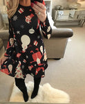 Autumn Winter Christmas Dress New Year Festival Family Party Dress Women Snowflake Print  Long Sleeve Vestidos Plus Size S-5xl