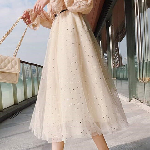 Layers Tiered Tulle Skirt Women Summer Holiday High Waist Long Maxi Skirt Female Pink White School Skirt Sun Ladies