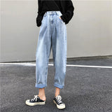 Women high waist boyfriend jeans for women mom jeans dropshipping  new spring Cotton blue denim harem pants