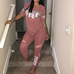 Casual 2 Piece Sets Sexy Womens Sweatsuit Set Letter Print Plus Size 3xl Tops And Skinny Pants Sweat Suits Two Piece Tracksuits