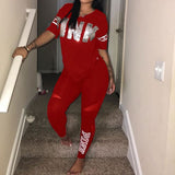 Casual 2 Piece Sets Sexy Womens Sweatsuit Set Letter Print Plus Size 3xl Tops And Skinny Pants Sweat Suits Two Piece Tracksuits