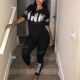 Casual 2 Piece Sets Sexy Womens Sweatsuit Set Letter Print Plus Size 3xl Tops And Skinny Pants Sweat Suits Two Piece Tracksuits