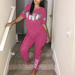 Casual 2 Piece Sets Sexy Womens Sweatsuit Set Letter Print Plus Size 3xl Tops And Skinny Pants Sweat Suits Two Piece Tracksuits