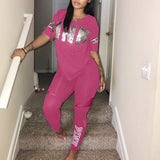 Casual 2 Piece Sets Sexy Womens Sweatsuit Set Letter Print Plus Size 3xl Tops And Skinny Pants Sweat Suits Two Piece Tracksuits