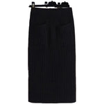 DeRuiLaDy 2019 New Fall Winter Warm Elegant Skirt Elastic Knitted High Waist Pockets Skirts Casual Black Midi Skirt