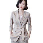 Woman Costume Pant Suit 2 Piece Office Trousers Set Suits the Feminine Khaki Plaid Blazer Jacket +Long Pant Suit Woman 808216