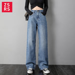 Zsrs 2019 new High Waist Straight Jeans Women autumn blue Casual Loose Wide Leg Jeans Trousers Striped Palazzo Pants