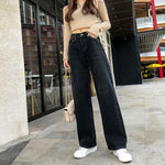 Zsrs 2019 new High Waist Straight Jeans Women autumn blue Casual Loose Wide Leg Jeans Trousers Striped Palazzo Pants