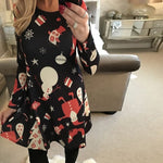 5XL Christmas Tree Santa Snowman Dress Women Autumn Long Sleeve Mini Dresses Casual New Year Festival Family Party Dress Vestido