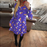 5XL Christmas Tree Santa Snowman Dress Women Autumn Long Sleeve Mini Dresses Casual New Year Festival Family Party Dress Vestido