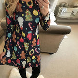 5XL Christmas Tree Santa Snowman Dress Women Autumn Long Sleeve Mini Dresses Casual New Year Festival Family Party Dress Vestido