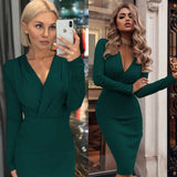 Women Vintage Sexy Bodycon Slim Party Dress Long Sleeve Deep V neck Solid Casual Elegant Dress 2019 Winter New Fashion Dress