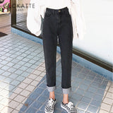 GECKATTE Denim Harem Jeans Female High Waist Boyfriend Jeans Woman Straight Jean Pants Blue Black Korean Style Mom  Jeans Fall