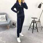 spring autumn sporting Suits Women Velvet Tracksuits Hooded Jacket Skinny Pants 2 Piece Set Sportswear femme plus size XXL