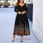 Large Size Elegant Dress Ladies 2019 New Hollow Out Print Plus Size Dresses for Women 6XL Casual Female Autumn Maxi Dress D25