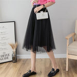 Tulle Skirt Women 2019 Summer A-line Midi Skirts Elastic High Waist Long Mesh Tutu Pleated Skirts For School Girl Korean