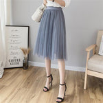 Tulle Skirt Women 2019 Summer A-line Midi Skirts Elastic High Waist Long Mesh Tutu Pleated Skirts For School Girl Korean