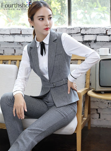 Elegant Pant Suits Women Fashion 2 Pieces Waistcoat and Pants Set Autumn Winter 2019 Casual Vest Trousers Suit Female Plus Size