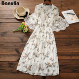 Mori Girl Sweet Dress 2018 New Summer Women Floral Print Long Chiffon Dress Female Short Sleeve Pleated Vestidos Korean Fashion