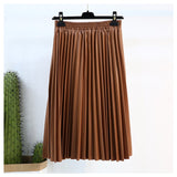 LANMREM 2019 autumn fashion new PU leather pleated skirt elastic high waist all-match female's bottoms YF342