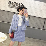 HAMALIEL High Quality Women 2 Piece Set Autumn Winter Red Tweed Tassel Single Breasted Jacket Coat + Fringe A Line Skirt Suits