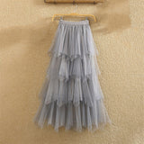 Women irregular Tulle Skirts Fashion Elastic High Waist Mesh Tutu Skirt Pleated Long Skirts Midi Skirt Saias Faldas Jupe Femmle