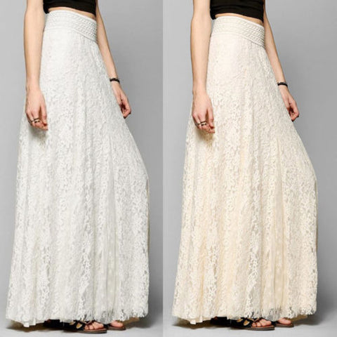 New Fashion Hot Sale Women High Waist Stretchy Double Lace Layer Chiffon Long Skirts Lady Summer Casual Wild Skirt Clothing S-XL